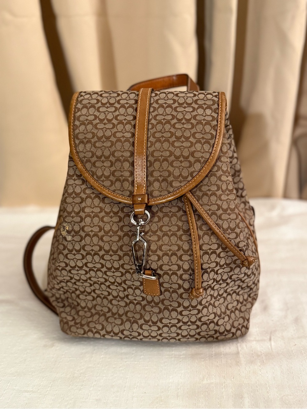 Coach Brown Signature Canvas Backpack with Tan Leather Trim - Picture 1 of 12